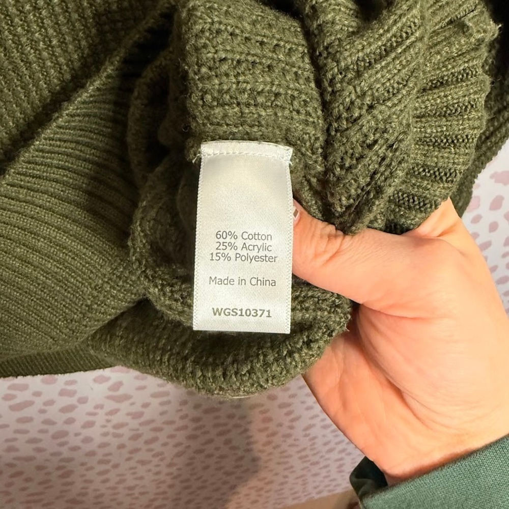 Market & Spruce Olive Green Cowl Neck Waffle Knit Sweater Thumbholes XL Cozy - Picture 4 of 8